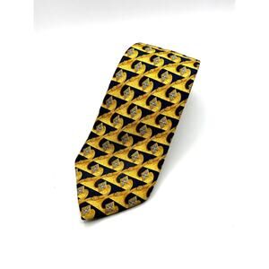 Burberry London Mens Tie 100% Silk Navy Gold Blue Swirl Chain Pattern